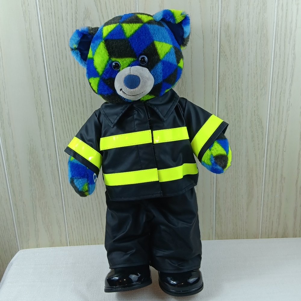 BAB Black green and blue triangle bear 18 inch with firefighter outfit and shoes